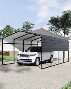 Modern Metal Carport Outdoor Garage Canopy Reinforced Base Powder Coated Galvanized Steel Roof Heavy Duty Durable Car Shelter