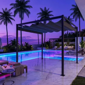 Modern Minimalist Iron Pergola With Adjustable Sliding Fabric Roof 3x3m 3x4m 2x3m Outdoor Sun Shade Pavilion Bulk Supply