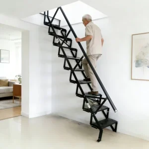 Modern Minimalist Steel Folding Ladder Wall Mounted Folding Staircase Side Hung Indoor Household Attic Ladder