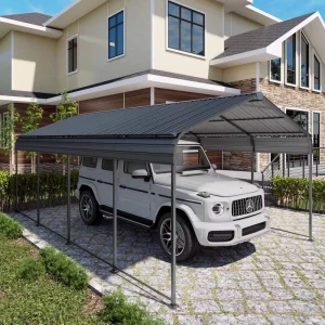 Modern Outdoor Carport Galvanized Steel Roof Heavy Duty Metal Frame Powder Coated Finish 20+ Year Guarantee Car Shelter Garage
