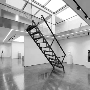 Modern Outdoor Powder-Coated Foldable Galvanized Steel Stair with Wrought Iron Railing for Condominium, Attic, and Warehouse