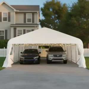 Modern Simple Foldable Durable Waterproof Galvanized Steel Customizable Peak Roof Garage Carport 2-Car Parking Capacity