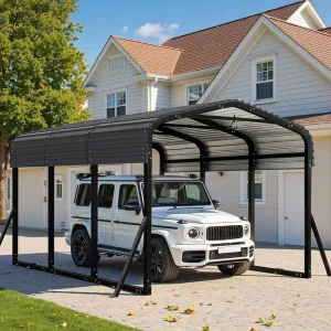 Modern Simple Heavy Duty Steel Carport Canopy 10×15 FT Outdoor with Waterproof Powder Coated Metal Roof Side Support Rod