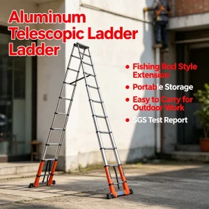 Modern Stainless Steel Foldable Extension Ladder EN131 Anti Slip Feet Design A Type Portable 150kg Load Apartment Hospital