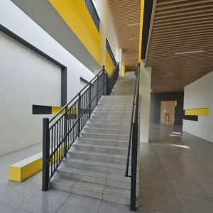Modern Steel Deck Railing System Eco friendly Rust Resistant Easily Assembled Powder Coated Heat Metal Frame 3D Modeling Stairs