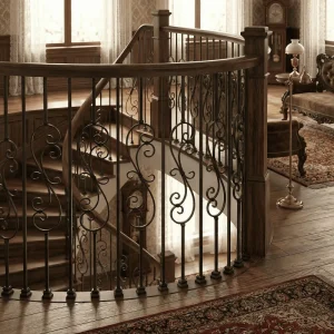 Modern Wrought Iron Steel Balustrade Stair Railing with S Scroll Design Sand Blast Rustproof for Balcony and Flooring Mounted