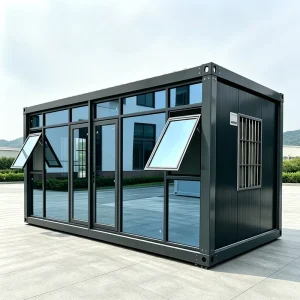 Modular Prefab Container House 20Ft Steel Frame Portable Tiny Home Glass Curtain Wall Modern Office Building