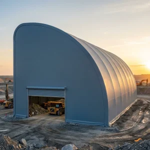 Modular Relocatable Anti Dust Mining Warehouse Fabric Building Monopitch Half Arch 20x40ft Blue PVDF for Remote Oilfield Equipm