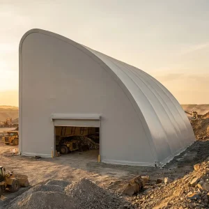 Modular Relocatable Anti-Dust Prefab Industrial Garage Monopitch Half-Arch 60x120ft Light Grey PVC for Remote Oilfield Equipment