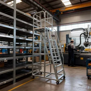 Movable Safety Ladder Industrial Steel Platform Warehouse Steps Folding Design for Storage and Workshop Use
