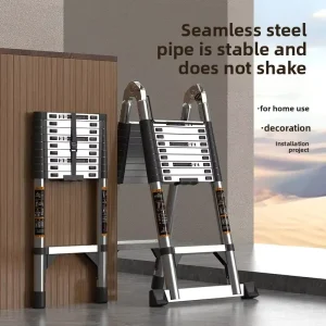 Multi Functional Telescopic Extension Ladder Stainless Steel 150kg Load Capacity Manual Lock 45 Climbing Angle Modern