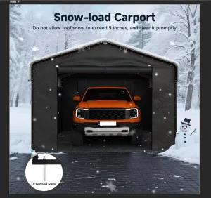 Multi-Purpose 12×20 ft Metal Car Shelter Galvanized Steel Frame Roof Removable Sidewalls Enclosed Carport Waterproof Durable
