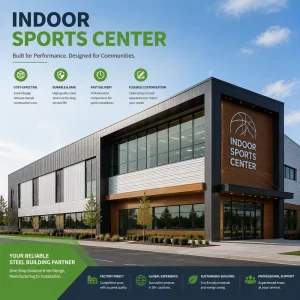 Multi Purpose Indoor Sports Complex Steel Building Large Clear Span Commercial Arena Factory Direct