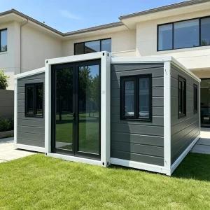 Multi functional 2 Bedroom Container House Moisture proof Detachable Grey Panel White Frame Prefabricated Container House