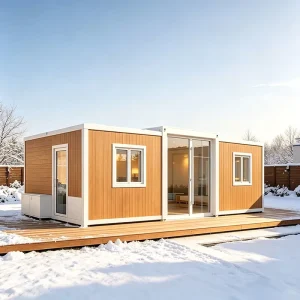 Multi-functional 2 Bedroom Container House Moisture-proof Detachable White Frame Wooden Cladding Prefabricated Container House