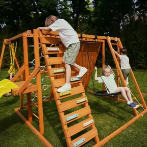Nest Swing Play Set for Kids, Montessori Toddler Outdoor Climbing Ladder, Rope Net, Slide and Chain, Pastel