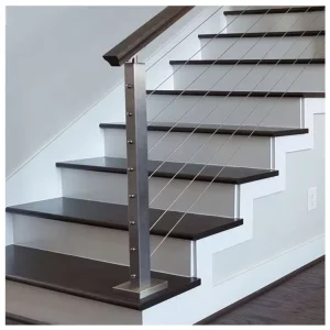 Outdoor Deck Porch 304 316 Stainless Steel Column With Cable Satin Polished Chrome Post Wire Railing System