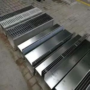 Outdoor Linear Swimming Pool Drain Gutter with Stainless Steel Slot Covers