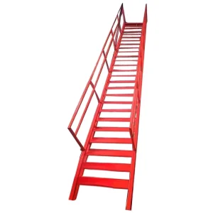 Outdoor Staircase Safety Ladder with Glass Railing, Aluminum Metal Construction, Anti-Slip, Fireproof