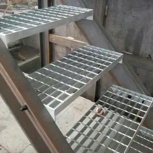 Outdoor Steel Bar Grating Stair Treads, Hot-Dip Galvanized Checkered Plate Nosing