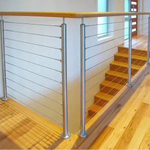 Outdoor Tensioning Round Cable Balustrade Deck Balcony Stainless Steel Cable Railing Post With Wood Handrail