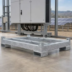 PV Inverter Welded Steel Skid Foundation Hot Dip Galvanized C3 C5 Rated Q235 Q345 Q355 Carbon Steel SGS Inspected ISO 9001