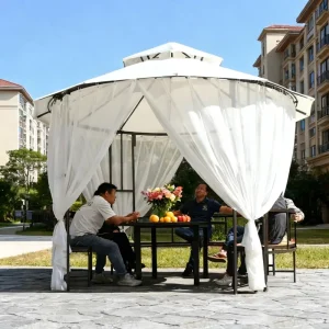 Palace Castle Style Pavilion Round Fabric Canopy Thick Drapes Windproof 8 Steel Frame Luxury Backyard Tent