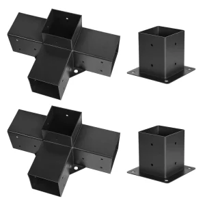 Pergola Bracket Kit 4×4 Inch (Inner Size 3.5×3.5) 2 Pcs 4-Way Heavy Duty Corner Bracket Carbon Steel Metal Steel DIY Post Base