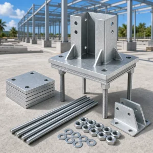 Philippines Typhoon Seismic Steel Column Base Plate Shim Pack and Anchor Rod Assembly for Prefabricated Structural Frames