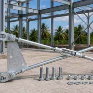 Philippines Typhoon Seismic Tension Rod Turnbuckle Cross Bracing System with Galvanized Steel Fittings for Portal Frames