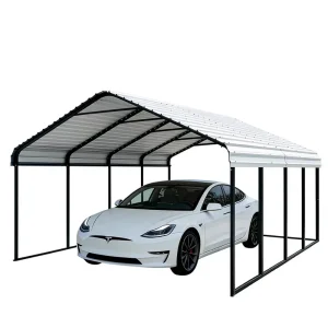 Poborin 12×20 ft Heavy Duty Metal Carport Vertical Roof Design Galvanized Steel Frame Portable Garage All Weather Protection