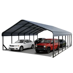Poborin 20×30 ft Portable Metal Carport Garage Heavy Duty Galvanized Steel Roof Frame Waterproof UV Protection Modern Design