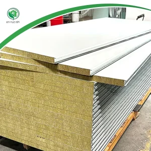 Popular Rock Wool Sandwich Panels Fireproof Insulated Metal Siding Board for House Warehouse Building Made Durable Wood Wall