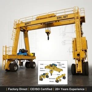 Portable Double Beam Tyred Rubber Tire Shuttle Lift Adjustable Portal Gantry Crane