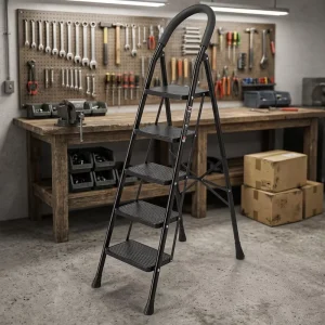 Portable Folding Step Stool Ladder with Safety Handrail and Anti-Slip Pedal for Indoor Use