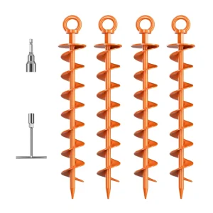 Portable Modern Auger Style Heavy Duty Carbon Steel Spiral Trampoline Anchors Set with 4 Ground Anchors for Securing Animals