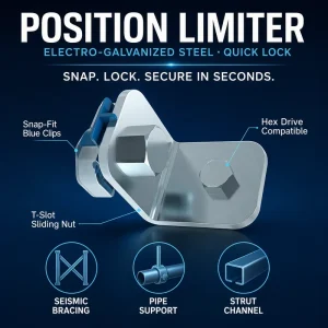Position Limiter Clip Q235 Carbon Steel Electro Galvanized Quick Lock Snap Fit Retaining Clip Seismic Bracing Strut Channel Pipe