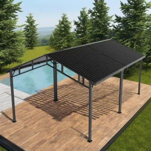 Powder Coated Steel & Aluminum Frame Carport Canopy Gazebo Stable Structure Backyard Leisure Pavilion & Pergola Poolside Shelter