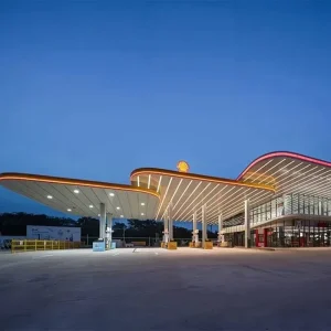 Prefab Light Gas Station Canopy Steel Structure with Welding Cutting & Bending Services Hot Dip Galvanized Roof
