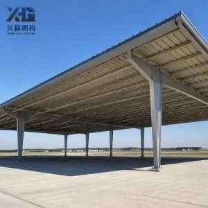 Prefab Steel Structure Open Sun Shade Aircraft Parking Canopy Metal Structure Column Free Roof Deck
