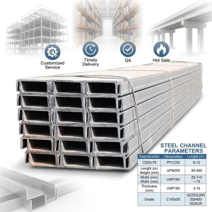 Premium Alloy Structural Channel Hot Finished U Section Support Channel Iron Q215A Q215B S235J0 E250GrA Q195 Size 200*73mm 12m