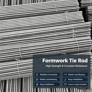 Q235 Steel Full Thread Formwork Tie Rod Trapezoidal Thread Custom Length Shuttering Tie Rod Matching Wing Nut & Washer