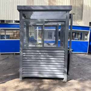 Quickly Install and Use Friendly Security Guards Cabin with Grey Stainless Steel and Workbench