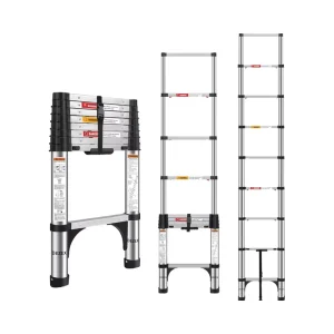 RV Ladder, 8.5 FT ANSI A14.2 Stainless Steel Telescopic Ladder with One-Button Retraction, 150kg Capacity, 2 Triangle, Home Use