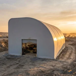 Rapid Deploy Anti-Corrosion Mining Workshop Shelter Monopitch Half-Arch 25x50m Light Grey PVC for Pipeline Storage Yard