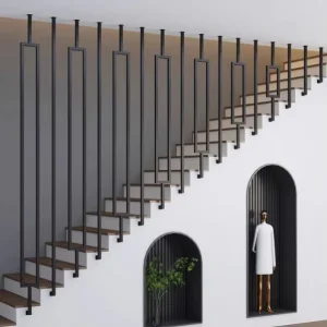 Rectangle Series Hollow Tube Indoor Stair Wrought Iron Powder Coated Steel Stair Railing