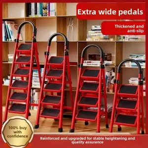 Red 2-6 Step Steel Folding Telescopic Scaffold Ladder