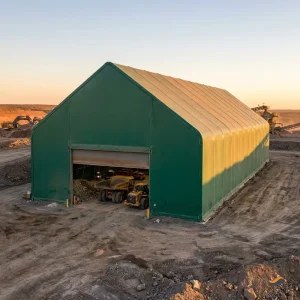 Remote Site Ready No Foundation Remote Site Storage Building Arch Roof 80x100m Blue PVDF Galvanized Frame for Gold Silver Mine