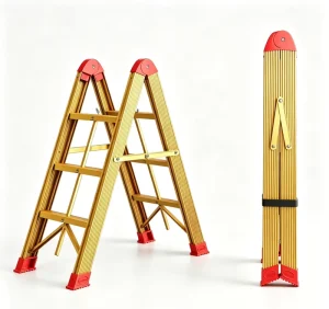 Rivet Reinforced 3 Treads Gold Wide Textured Pedal Folding Carbon Steel Stick Ladder EN 131 for Mounting Works