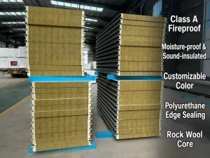 Rock Wool Sandwich Panel Commercial Grade Fire Resistant Wall and Roof Insulation for Storage Facility